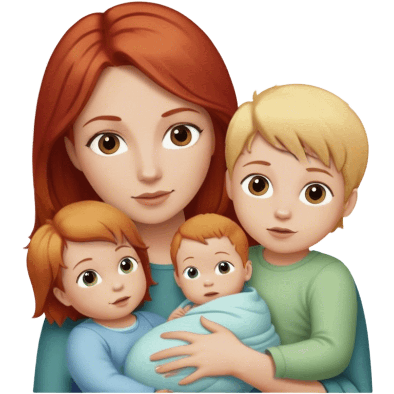 A woman with brown hair, a baby with red hair and a child with blonde hair  emoji