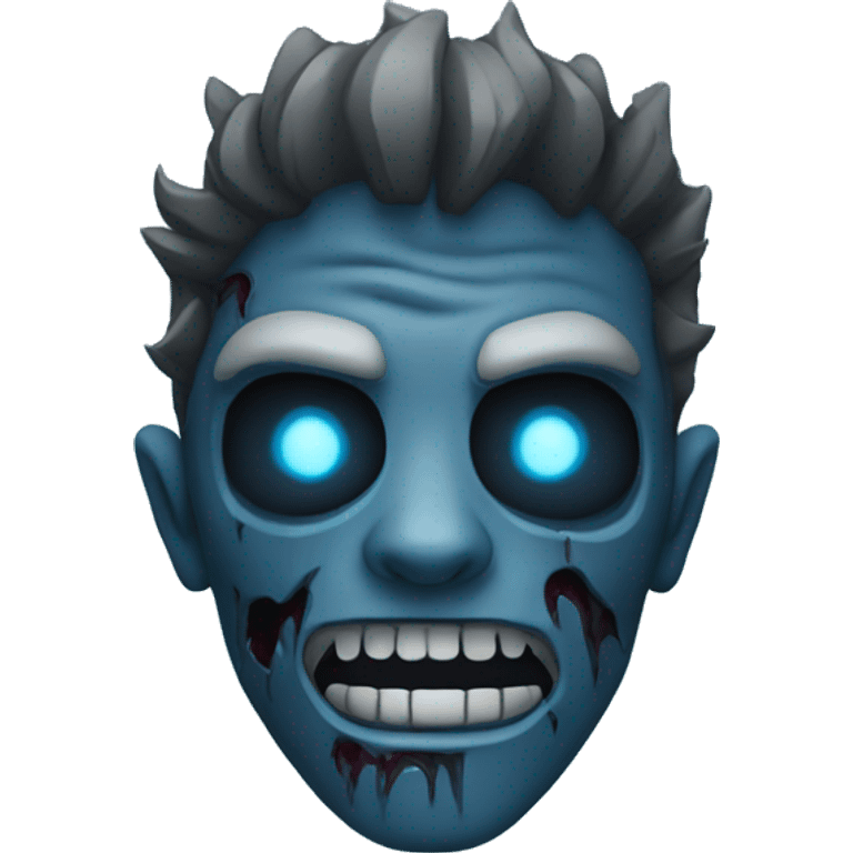 Dark black gray silver maroon zombie face blue flames blue glow emoji