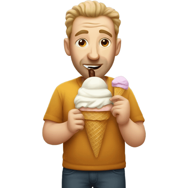 Really, really large man with balding hair devouring ice cream emoji