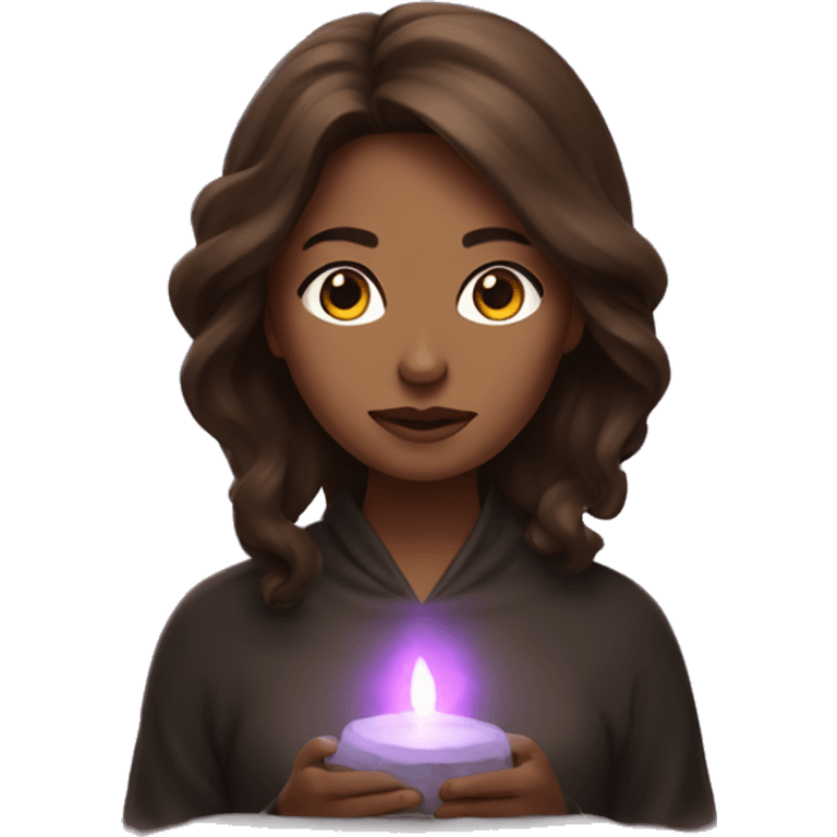 Brown hair Woman who is spiritual and make a witch ritual  emoji