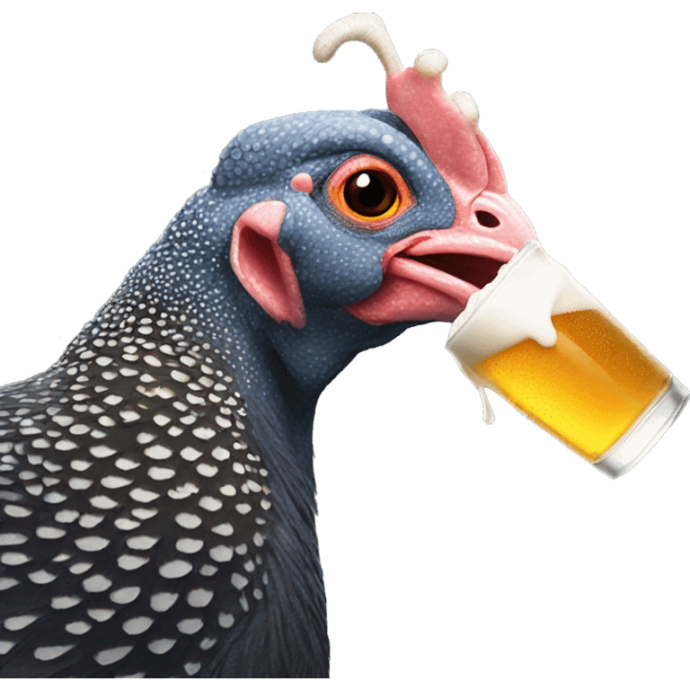 guinea fowl drinking a beer emoji