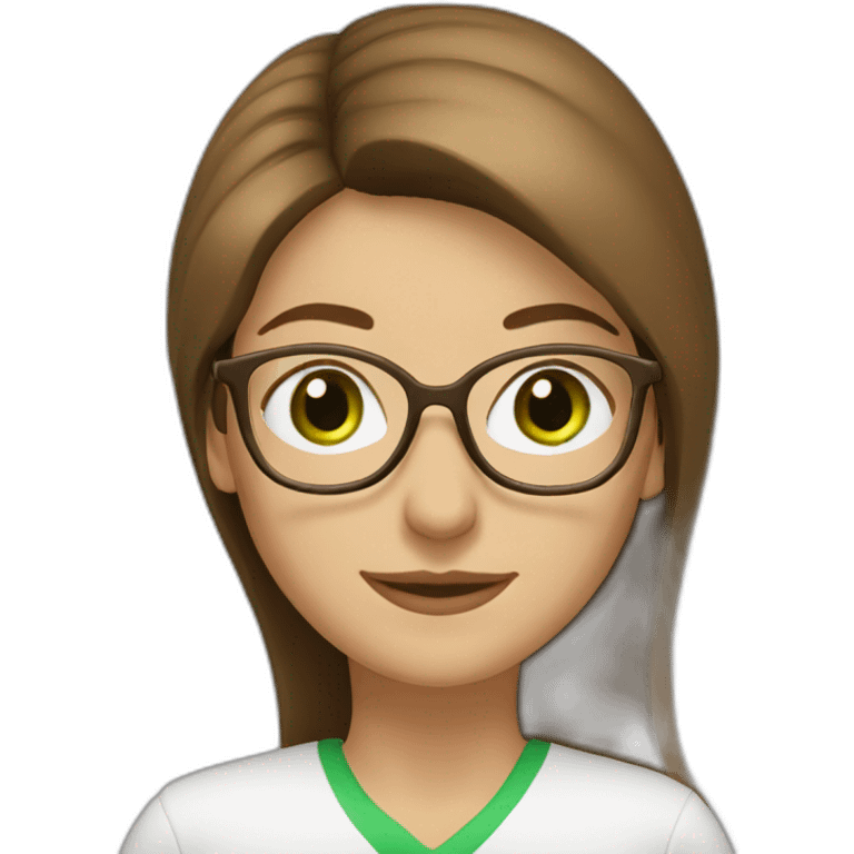 Italian teacher woman shoulder-long brown straight hair green eyes and white glassesglasse emoji