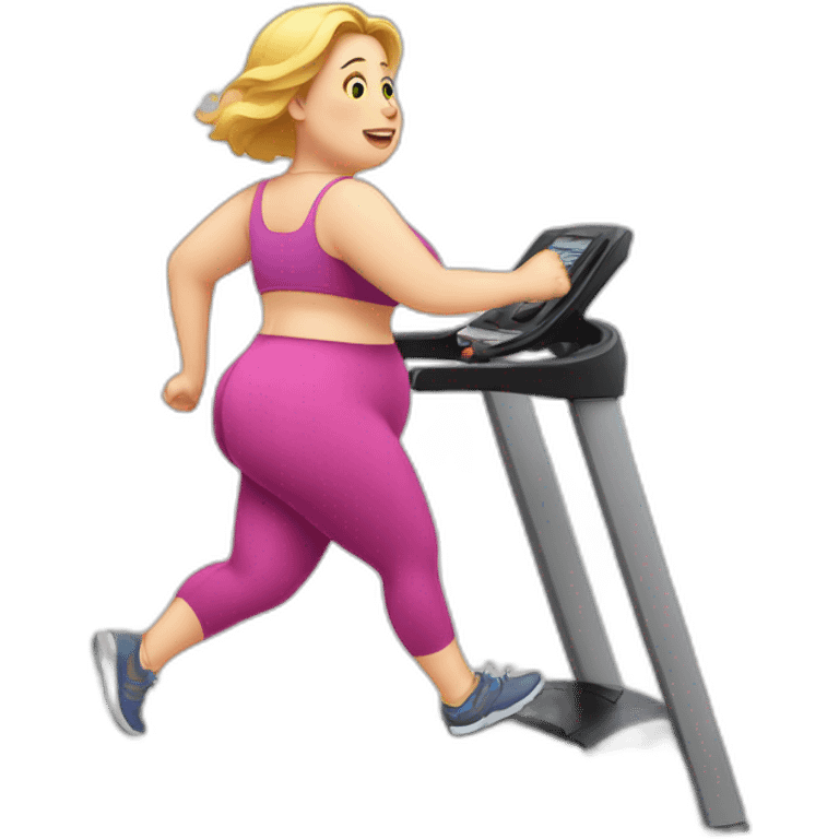 White-skinned very fat girl runs on a treadmill emoji