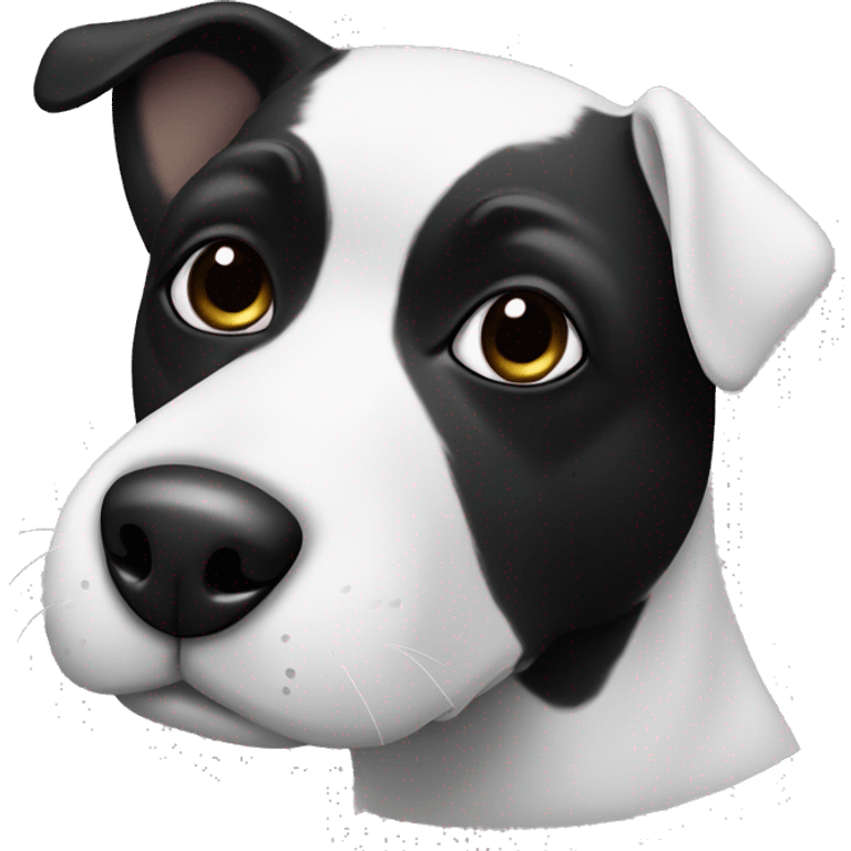 black and white dog face with asymmetrical black eye patches emoji