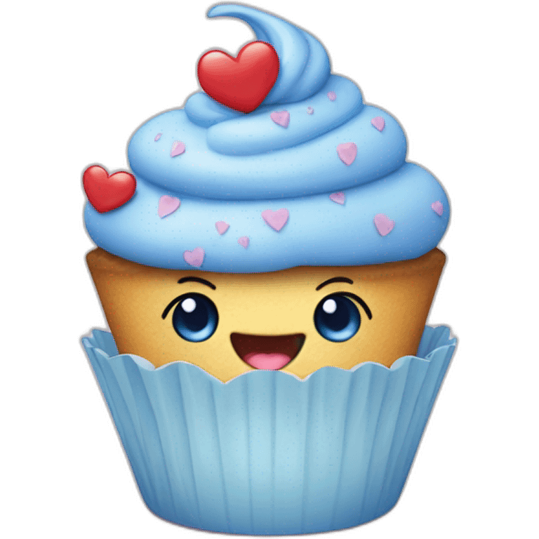 Happy cupcake with blue hearts emoji