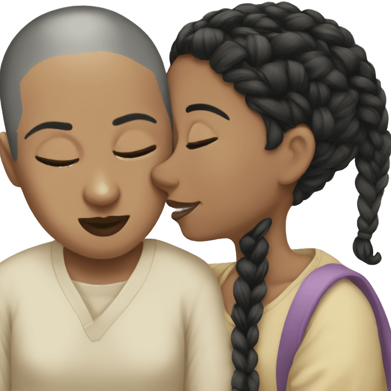 bald girl with black braid kissing me emoji