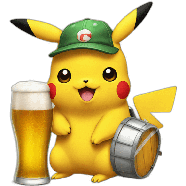 Pikachu avec une bière emoji