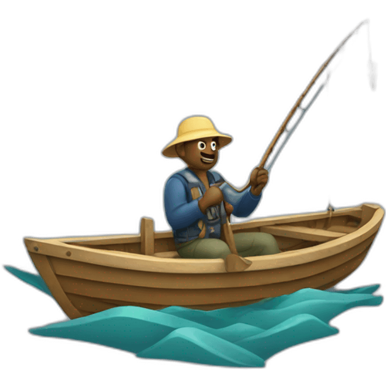 fisherman on a boat with a hook emoji