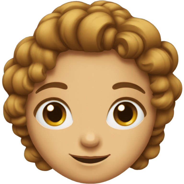 Uma menina branca, de olhos azulados, cabelo cacheado da cor castanho  emoji