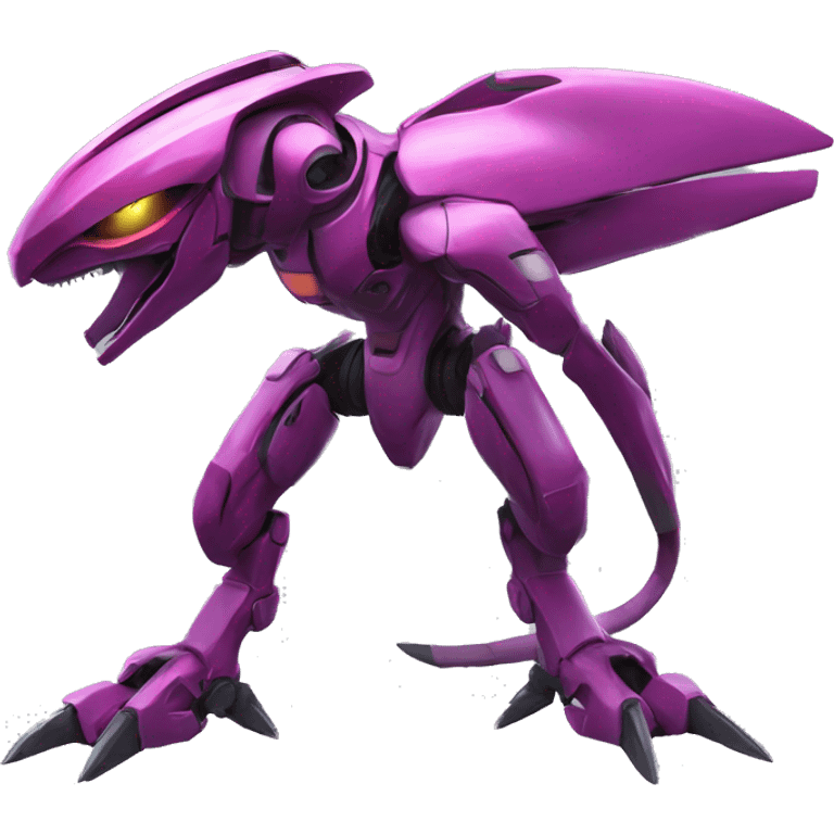 a Genesect-Raptor-Fakémon—hybrid with a futuristic visor-helmet full body emoji