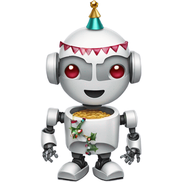 a robot holding a festive emoji emoji