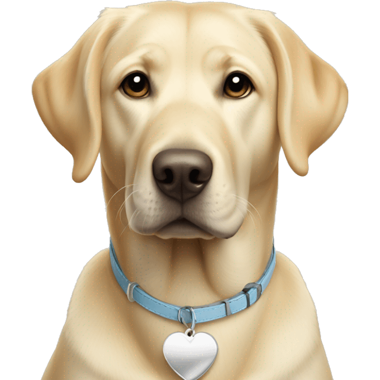 blonde Labrador  with a silver heart-shaped tag on its collar emoji