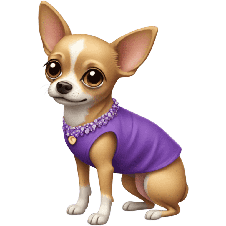 Chihuahua wearing purple dress emoji