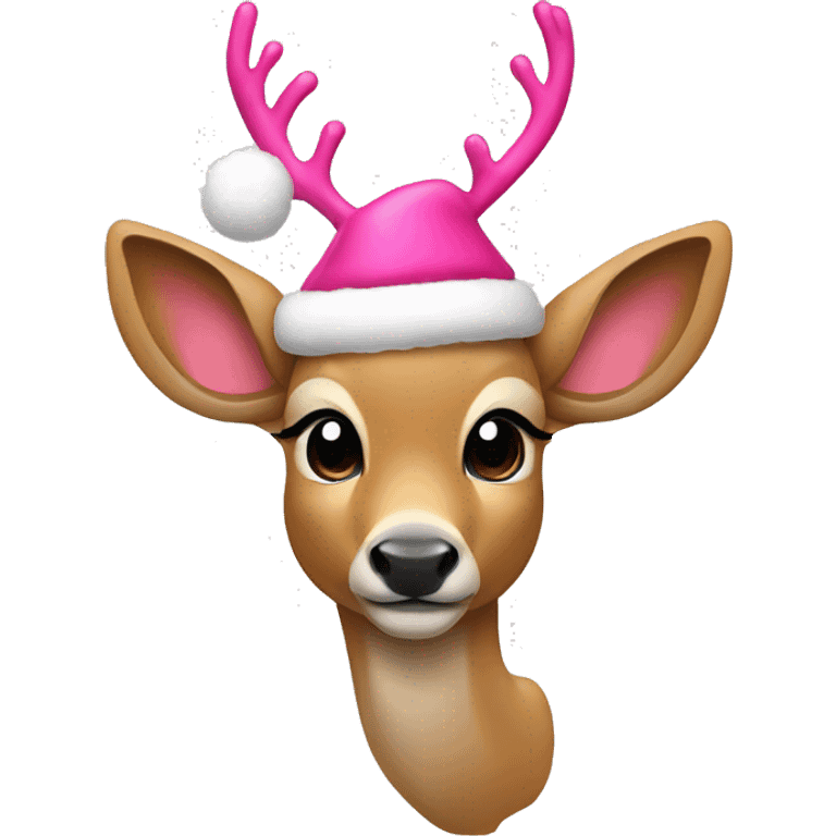 Deer with pink bow Christmas Santa hat emoji