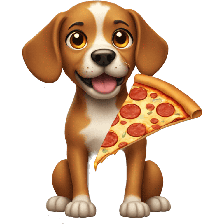 A dog holding a pizza emoji