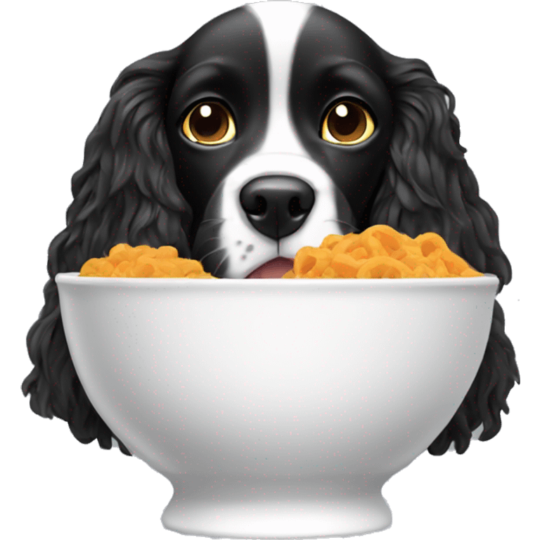 Black spaniel eating from a bowl emoji