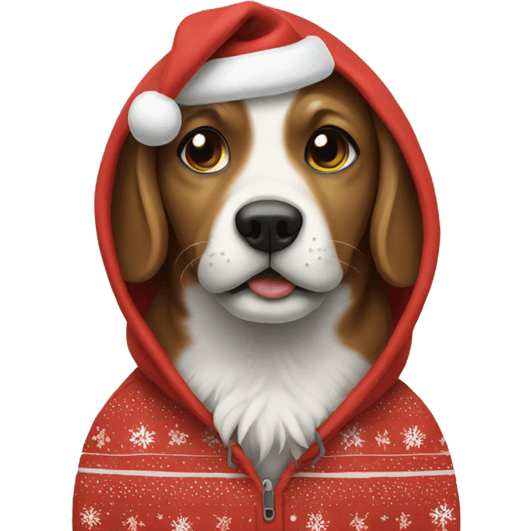 dog wearing christmas hoodie emoji