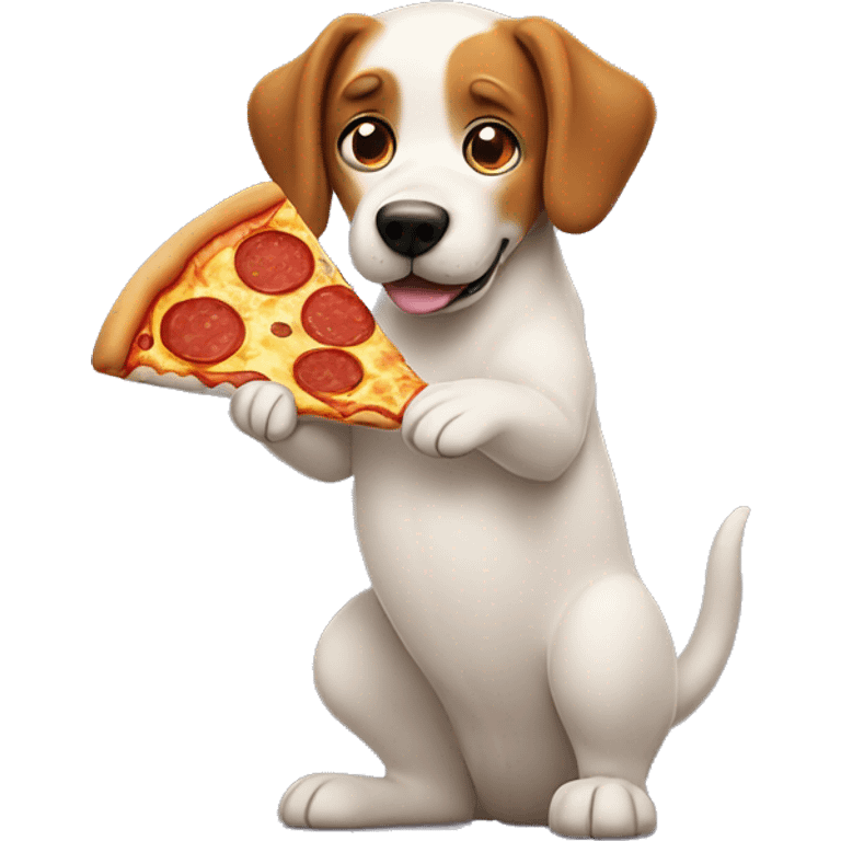 Dog standing holding pizza emoji