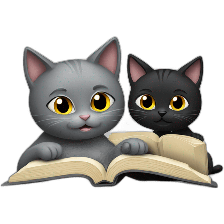 Gray and black cats reading book emoji