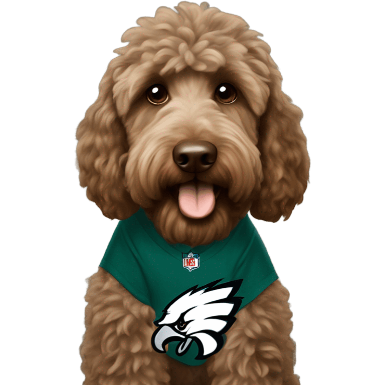 In love brown Labradoodle wearing a Philadelphia eagles shirt emoji