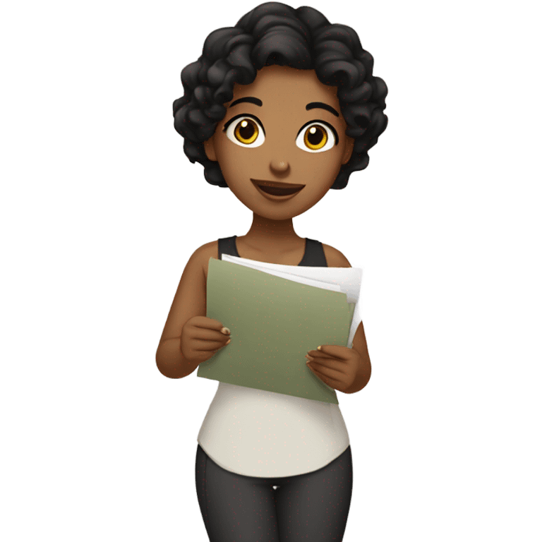 girl with black wavy hair and olive skin holding papers emoji