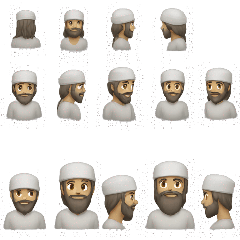 Men have long hair and beard and Muslim cap emoji