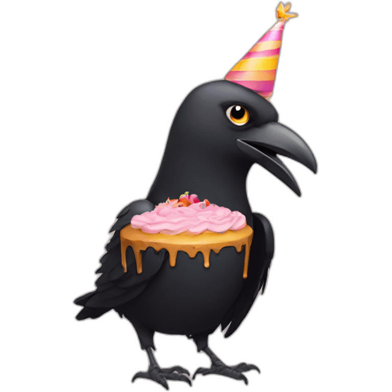 Crow with a Birthday cake emoji