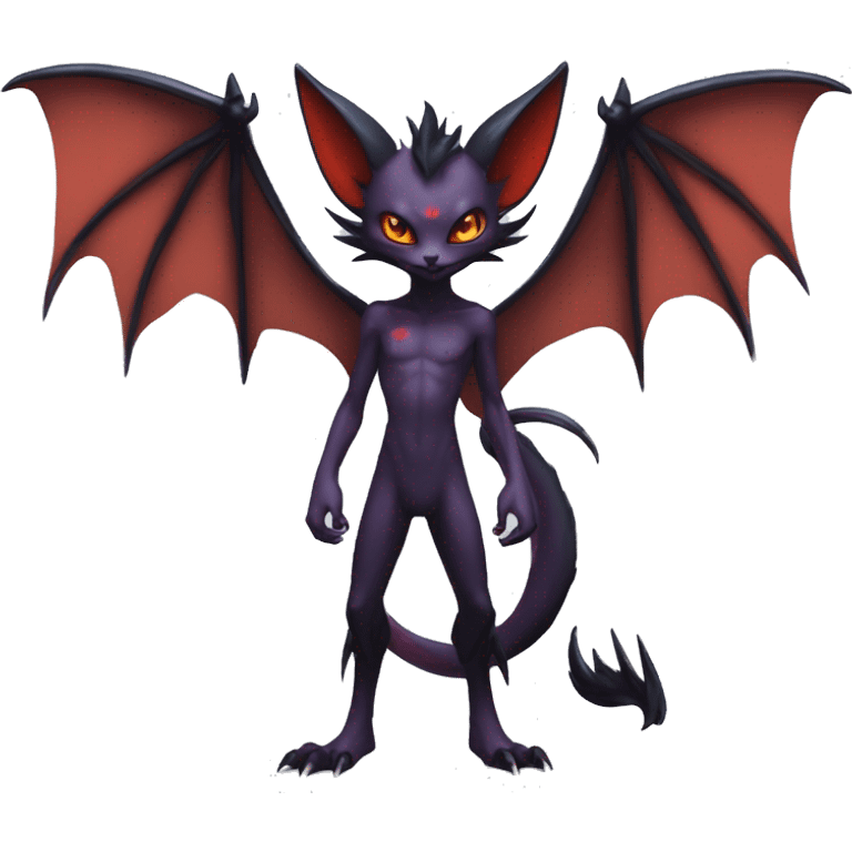  Anthro Kawaii Edgy Cool Vampiric Demonic Beautiful Noivern-Nargacuga-Litten with big Bat Ears full body emoji