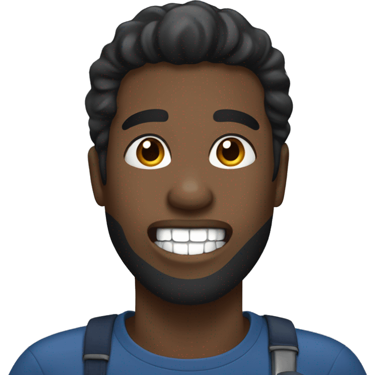 black guy with black hair wearing dark blue t-shirt brushing his teeth emoji