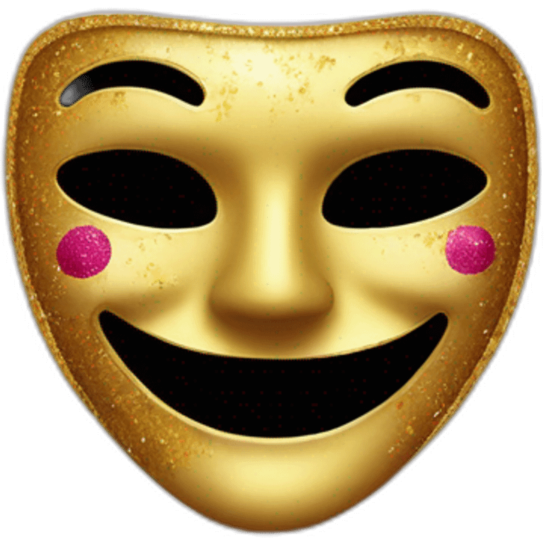 Create a theater mask with expressive features and glitter, on a stage with velvet curtains." emoji