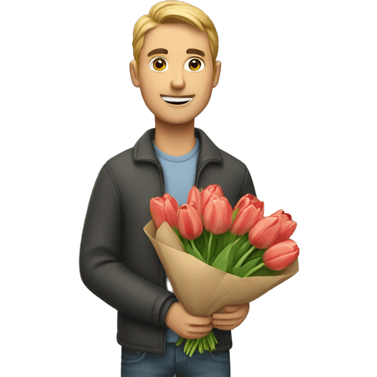  man holding a bouquet of tulips  emoji