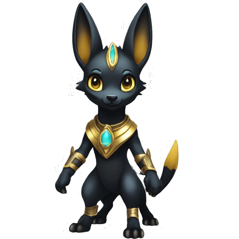 Shiny Chibi Anubis-Umbreon-Lucario on four legs full body emoji