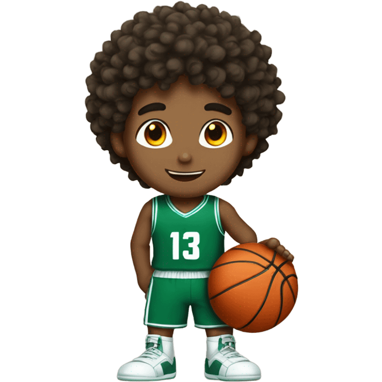 An anime boy playing basketball with curly hair #13 jersey emoji