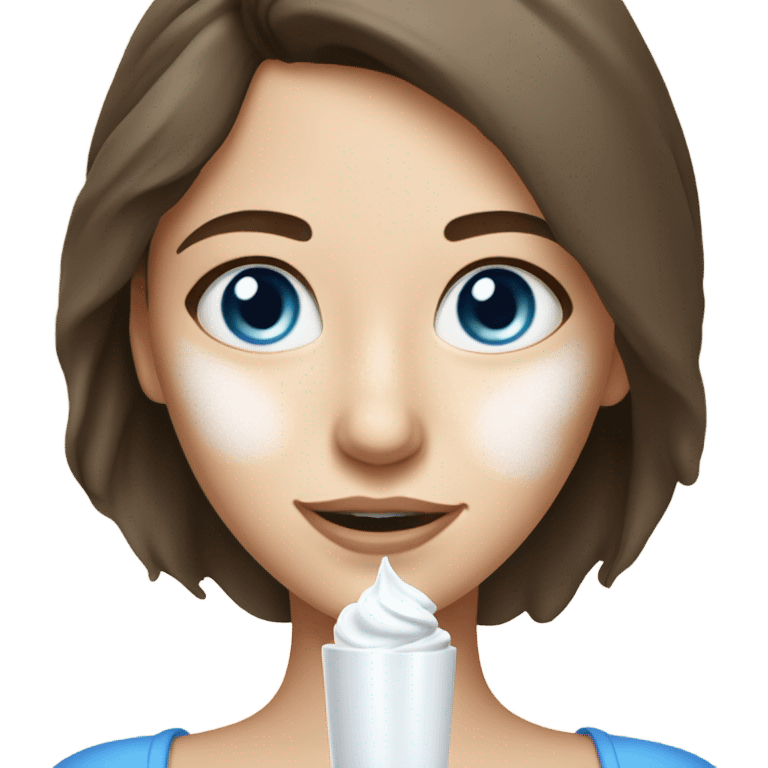 White cream Skin care on white freackles skin of a brunett blue eyes girl  emoji