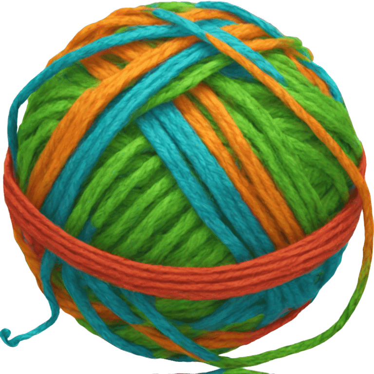 A ball of yarn with the thread colors green, orange, blue and red emoji