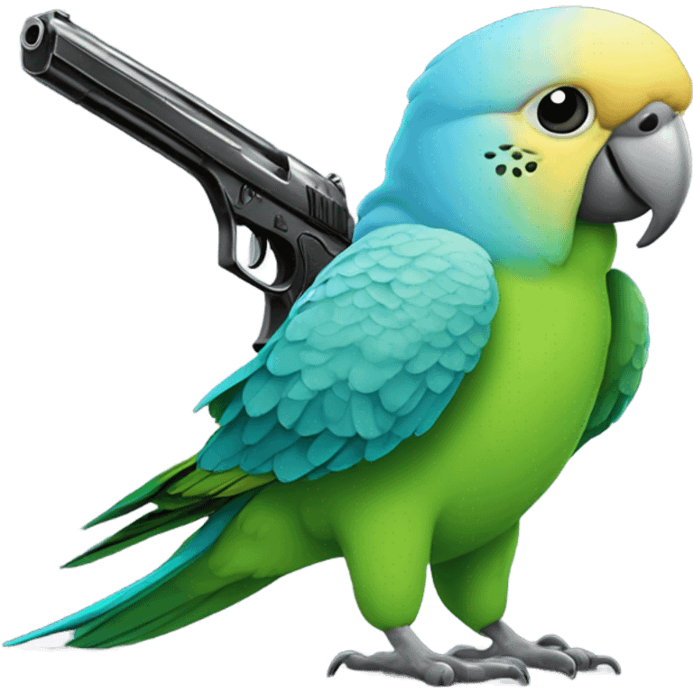 Parakeet holding two guns emoji