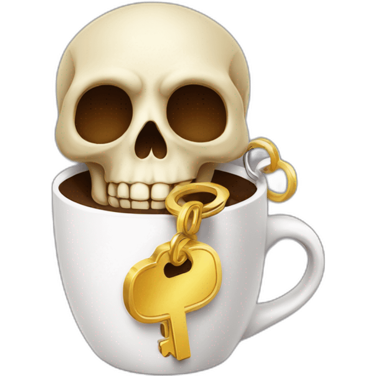 skull with a golden key in his mouth hanging a mug of coffee emoji