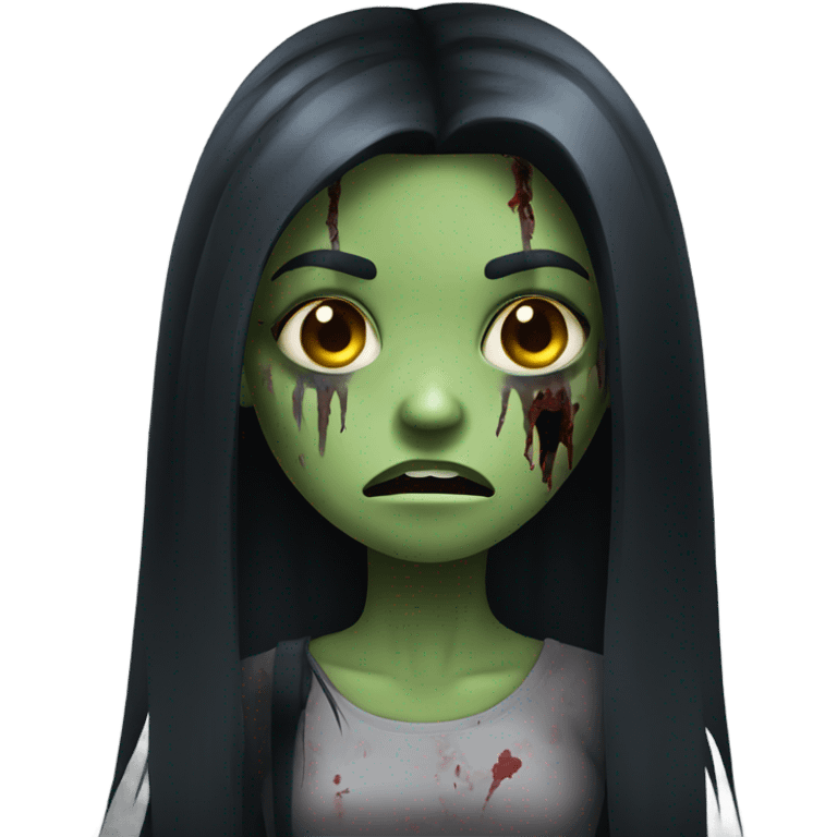 girl zombie with black long hair with teeth and serious face  emoji