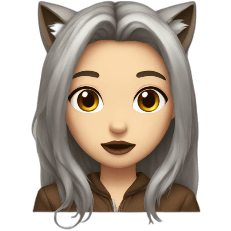  girl brown long hair lipstick wolf ears  emoji