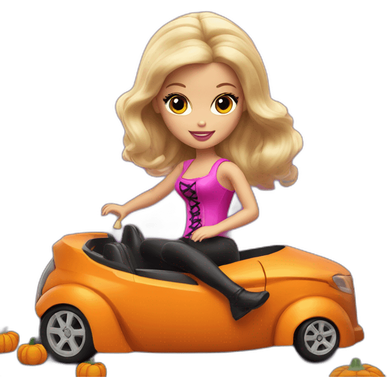 halloween barbie in a pumpkin car emoji