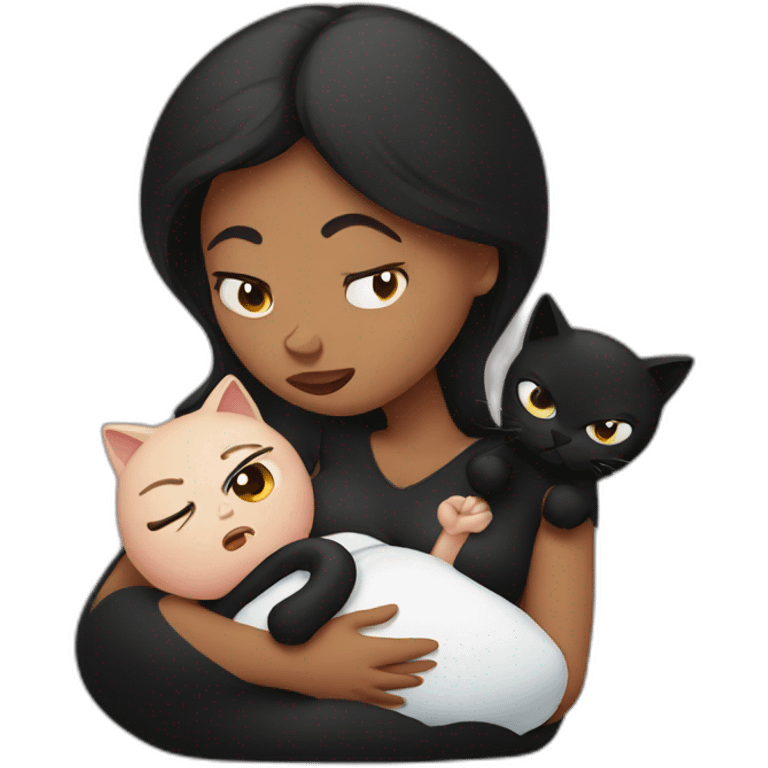 Angry pregnant women with Black cat emoji