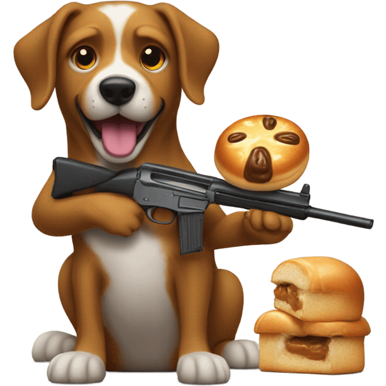 Dog with a shotgun and a honeybun emoji