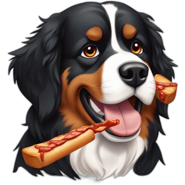 Bernese mountain dog eating a barbecue emoji