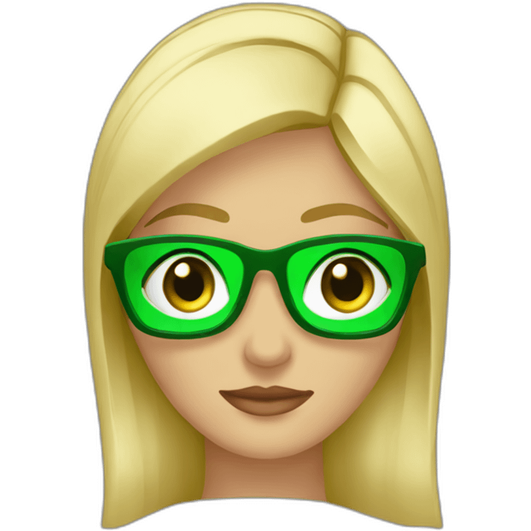 Mujer rubia ojos verdes con computadora emoji