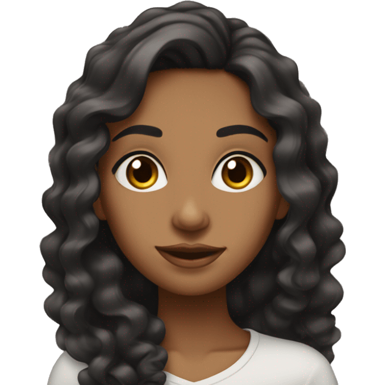 Brown girl emoji with big dark brown eyes and and long black hair that’s a middle part with curls and edges emoji