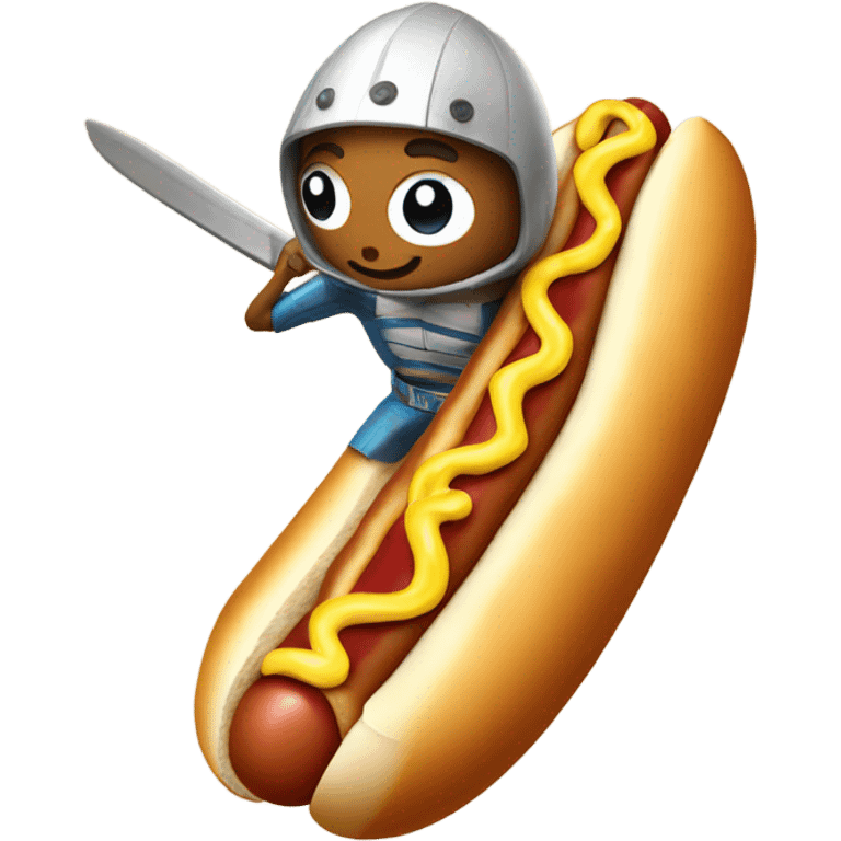 Surfing hot dog holding a sword emoji