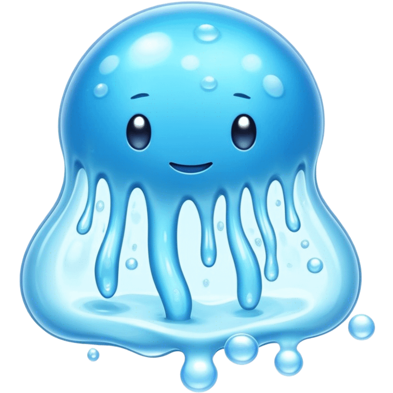 Cinematic Realistic Clear Blue Slime, glossy and translucent with a soft blue hue, light reflecting off its smooth surface, subtle bubbles trapped inside, slightly jiggling with movement, delicate highlights enhancing its wet and squishy texture, glowing with a soft, magical aura. emoji