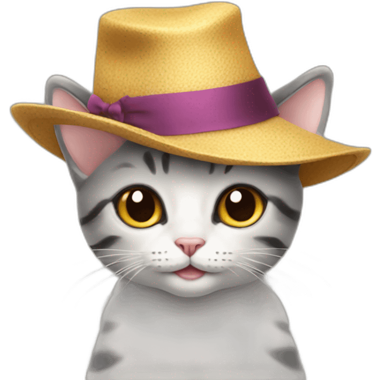 Mini cat wearing a big hat emoji