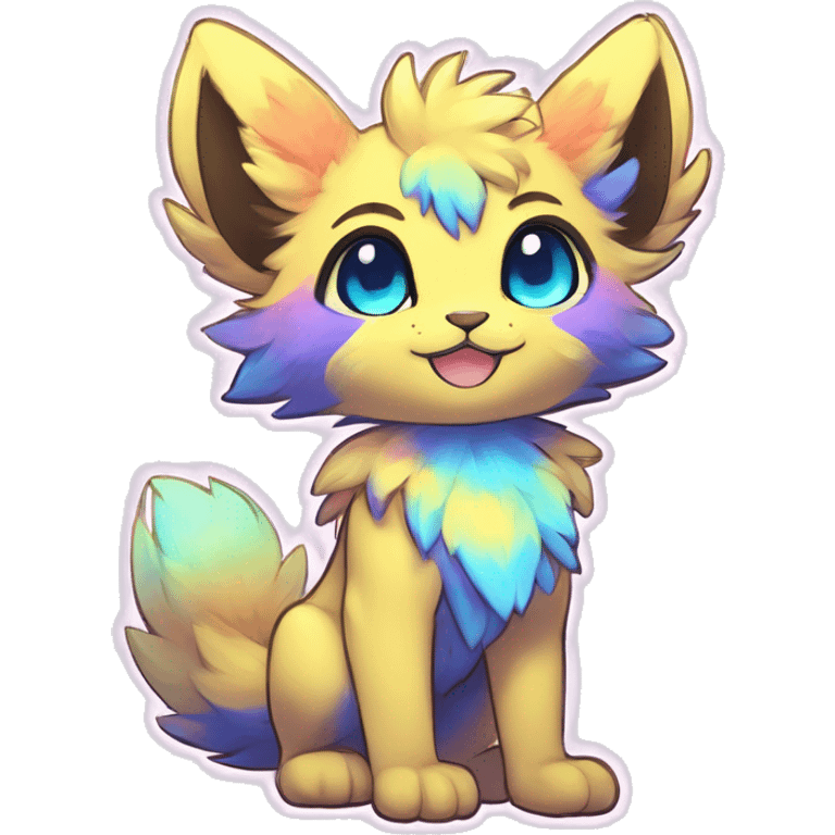 Anthro Fluffy Cool Cute Magical Elemental Shiny Colorful Neon Vibrant Colors Sparkle Kemono-style Chibi Fantasy-Animal-Fakémon-Pokémon-Hybrid Fur Sona Aesthetic Full Body emoji