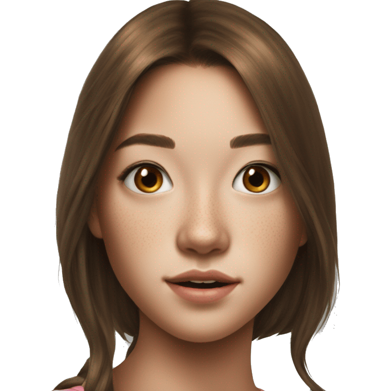 Megan Nakata long brown hair teenager, freckles, hyperreal, photoreal portrait emoji